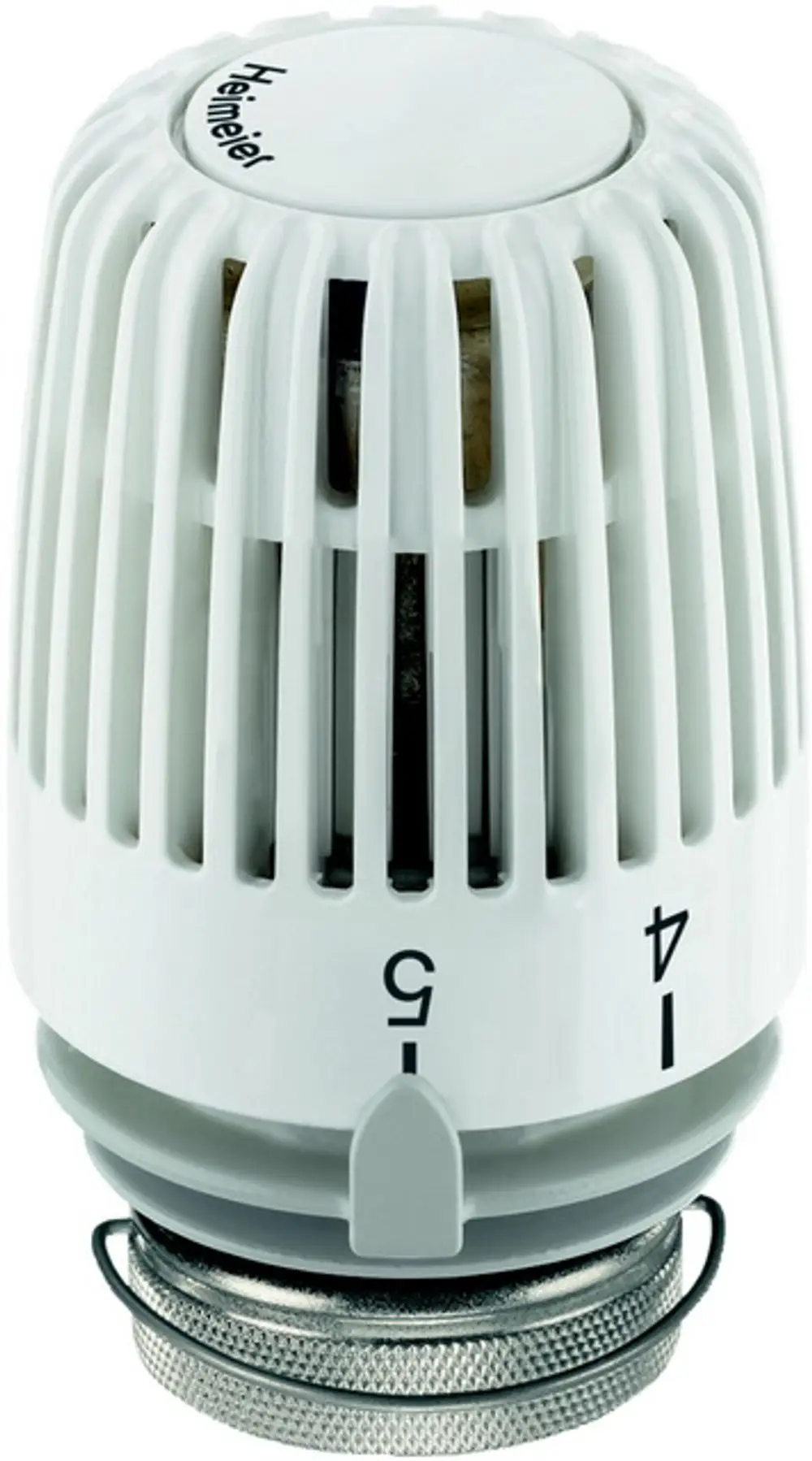 Thermostatkopf mit einstellbarem Sollwertbereich, abgebildet in Weiß. Produkt von IMI Hydronic Engineering, montierbar auf Heizkörpern zur Temperaturregulierung.